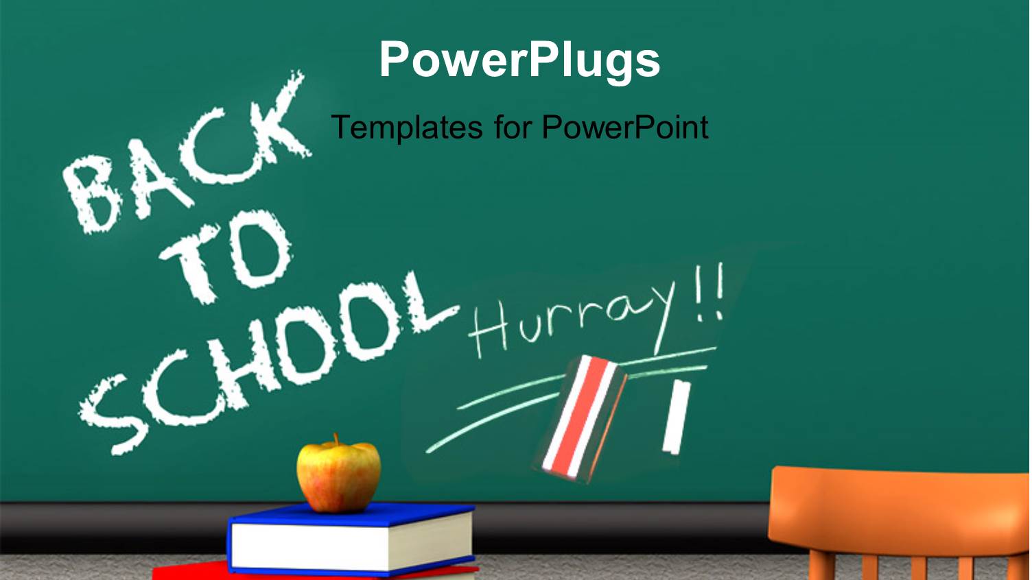 Apple on Book Pile with Words Back to School on Chalkboard 