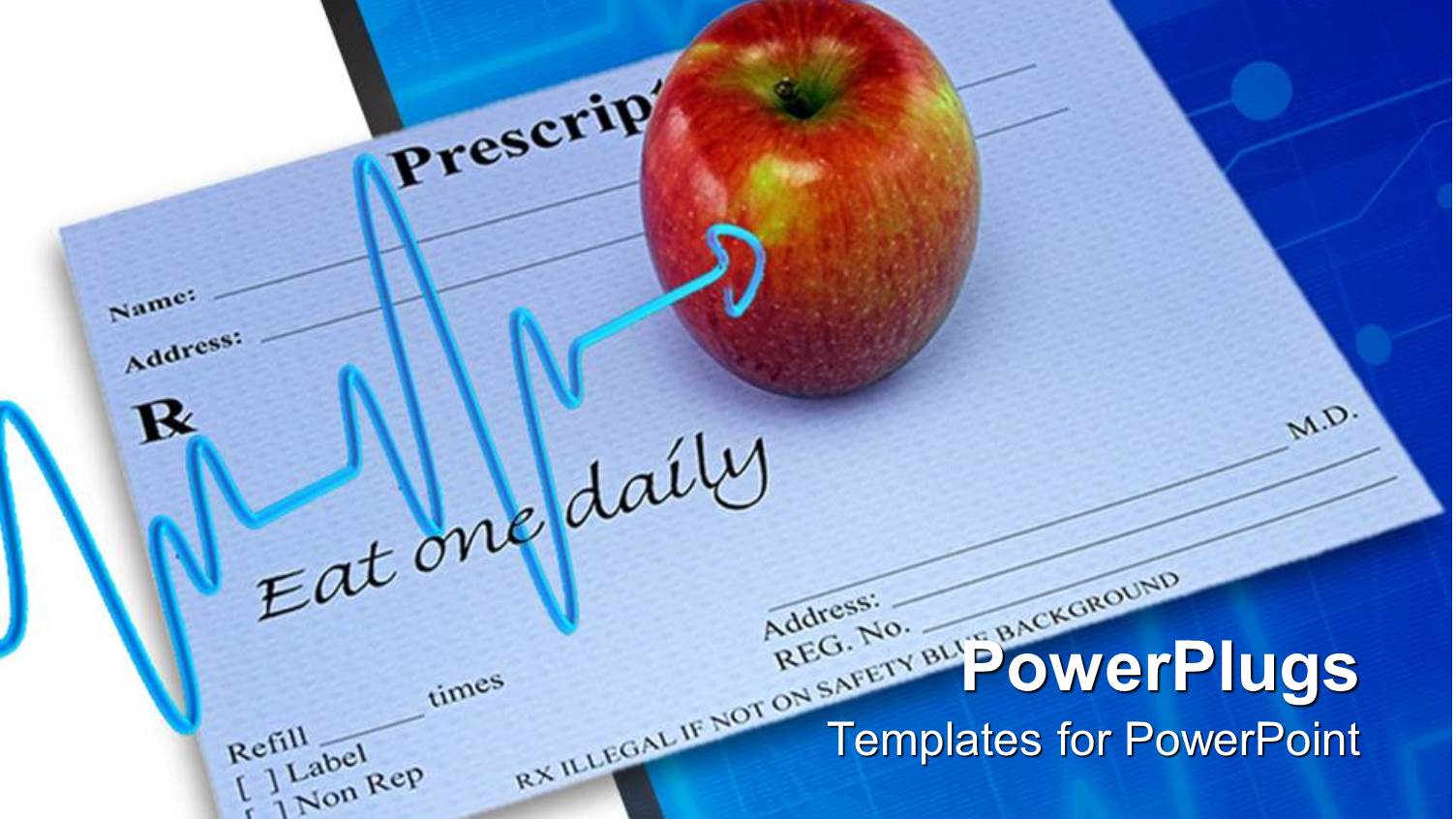 Apple Resting on Doctor Prescription with Heart Pulse Pointing to it