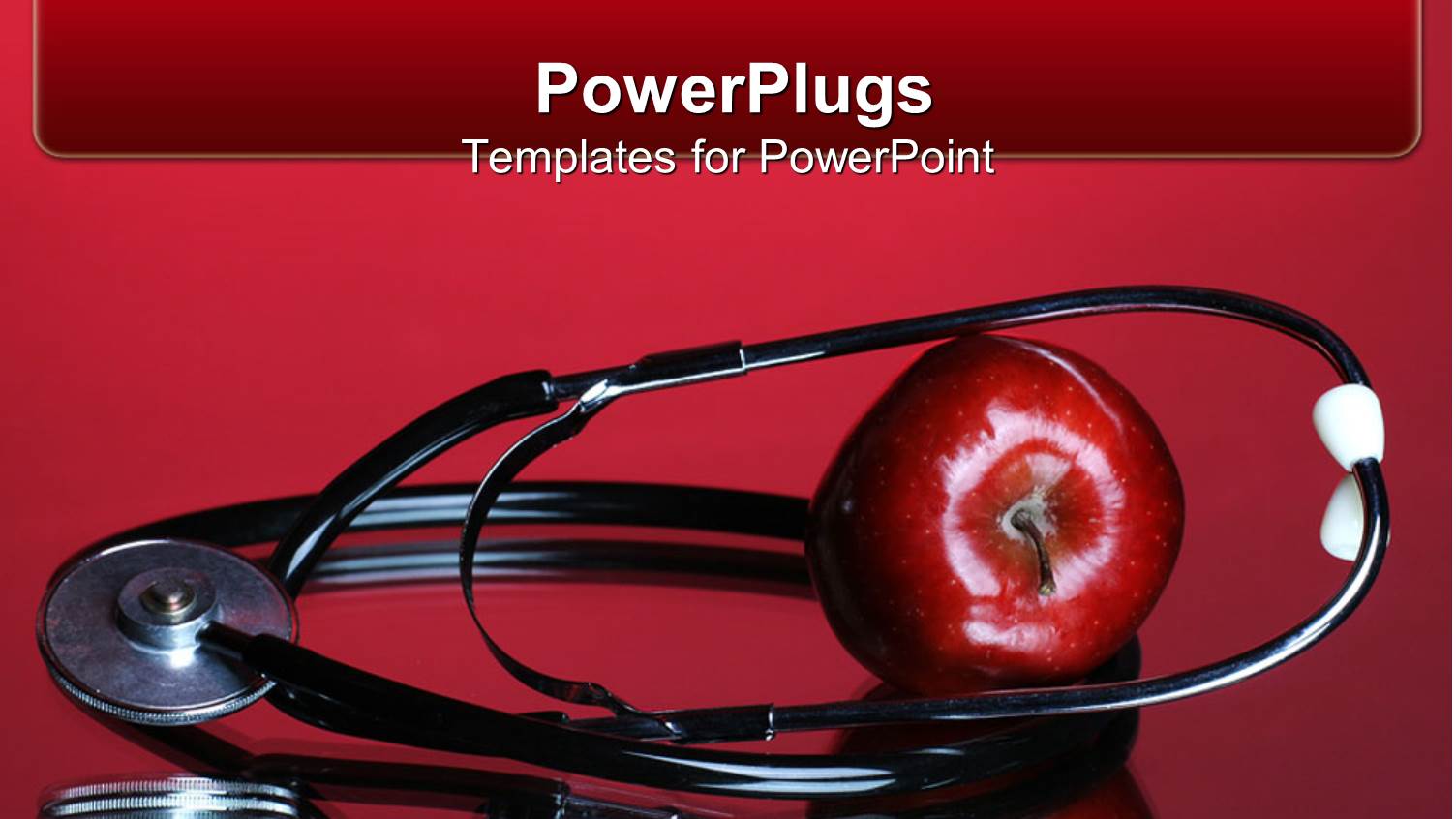 an Apple and a Stethoscope with Reddish Background