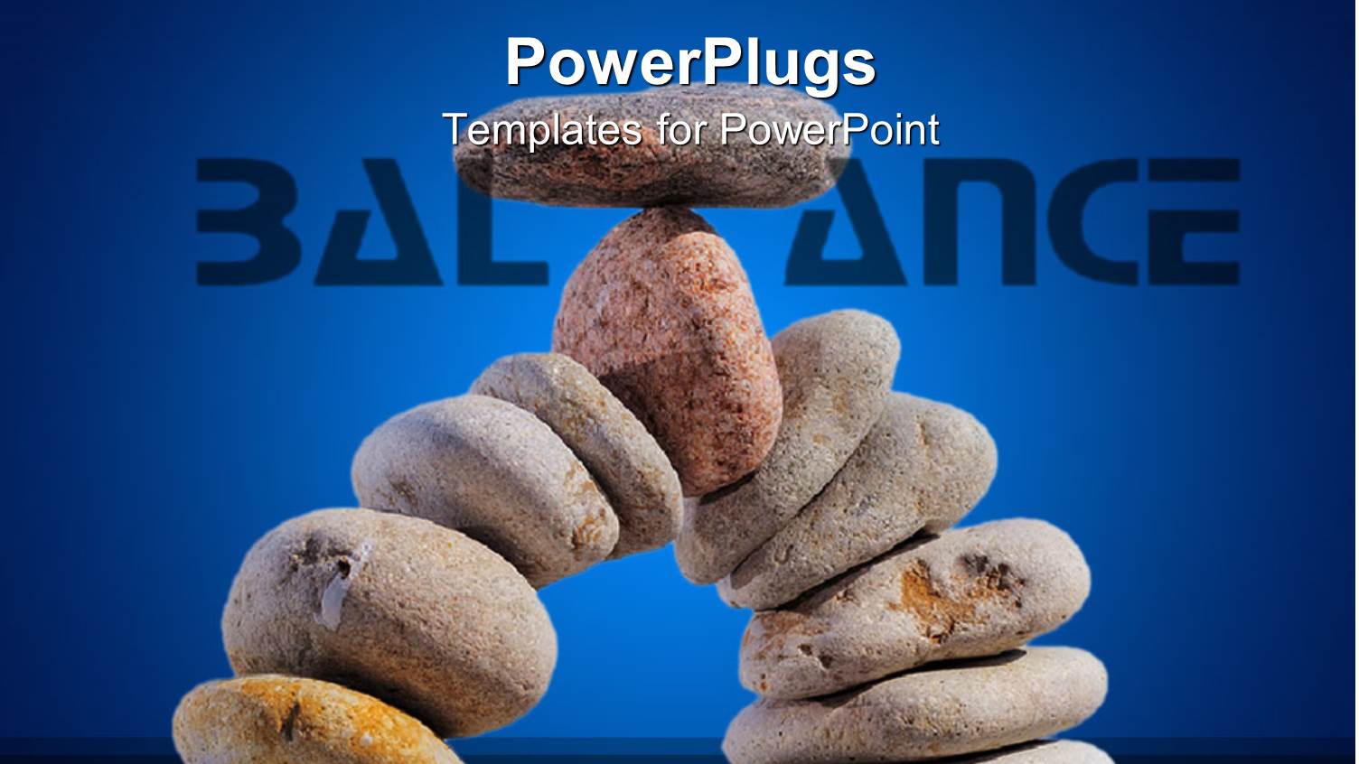 Arc Made of Pebble Stones with Flat Pebble Stone on Top of Others and Word Balance on Blue Background