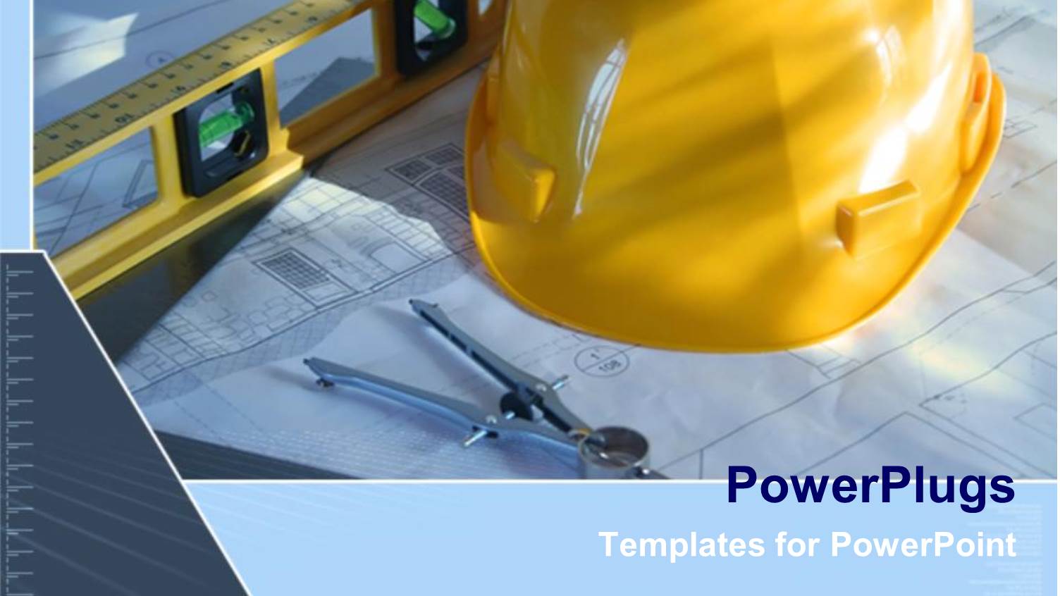 Architecture Blue Prints with Construction Instruments and Yellow Hard Hat as a Metaphor