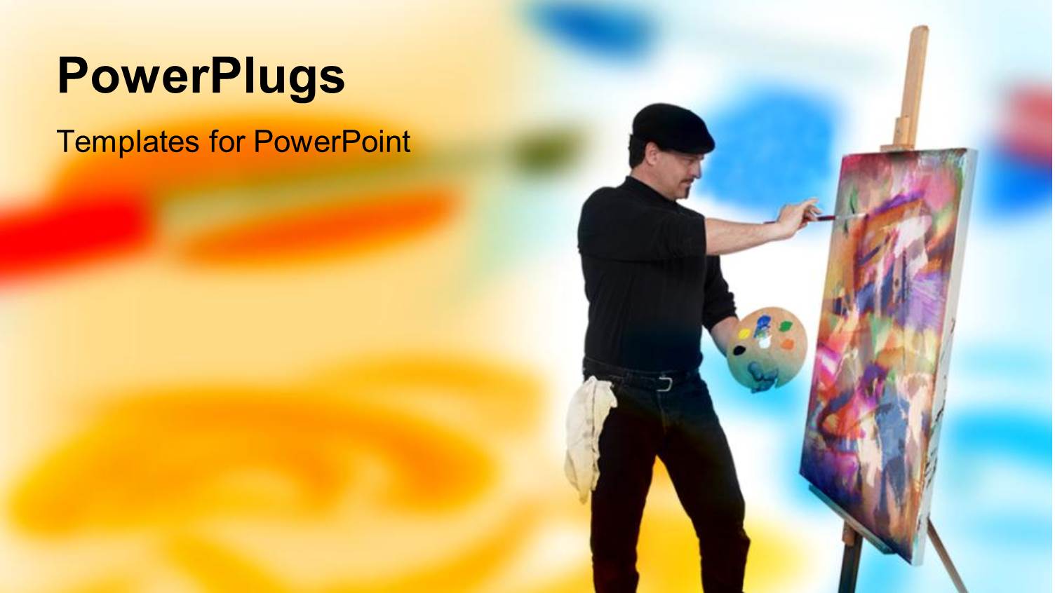 Artist Painting, Painter Holding Wooden Color Palette, Canvas, Painting on Canvas, Easel