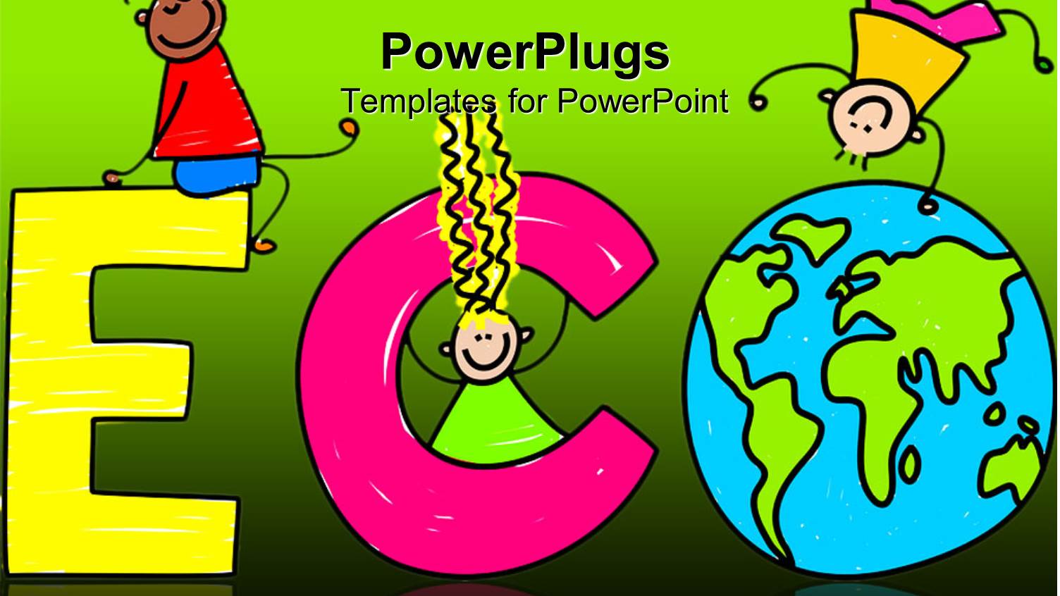 Artwork of Kids Climbing the Word ECO with Letter O the Globe