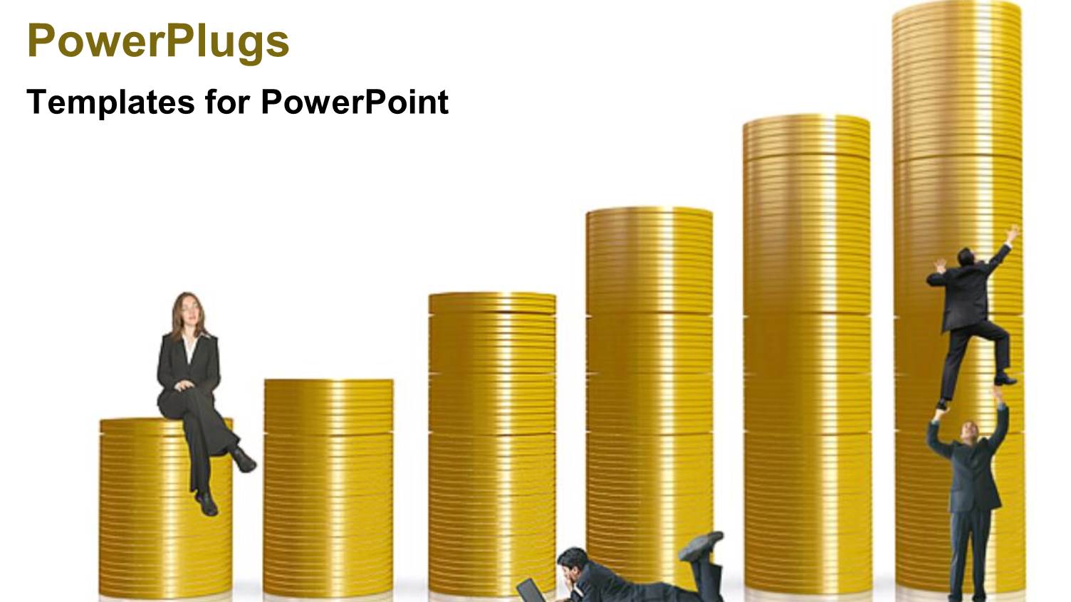 Ascending Stacks of Gold Colored Coins with People Climbing it