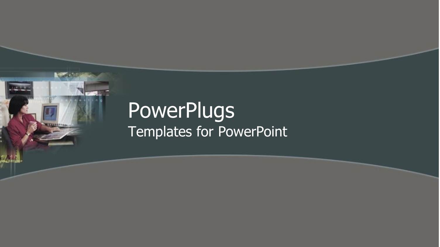 an Ash Colored Background with a Lady Sitting in an Office