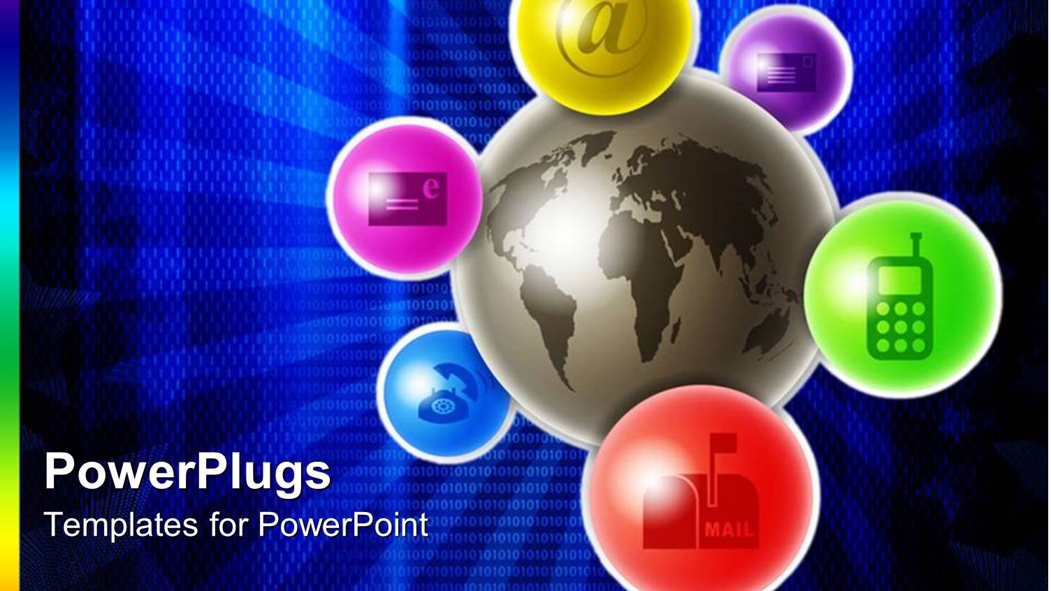 Ash Colored Earth Globe with Six Colored Bubbles with Communication Symbols