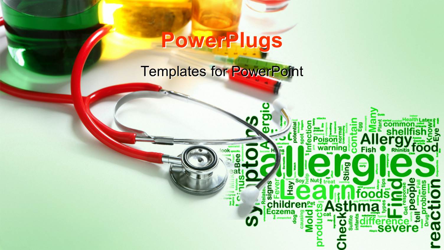 Asthma and Allergy Word Collage with Stethoscope, Syringes and Medicines