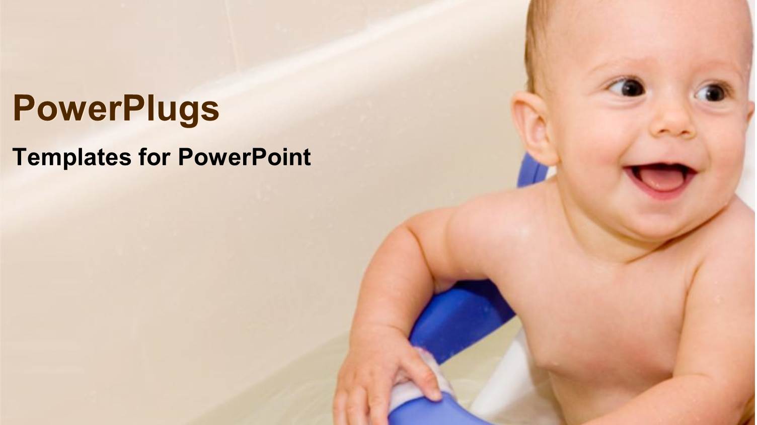 Baby in the Bath Tub Smiling White and Blue Background