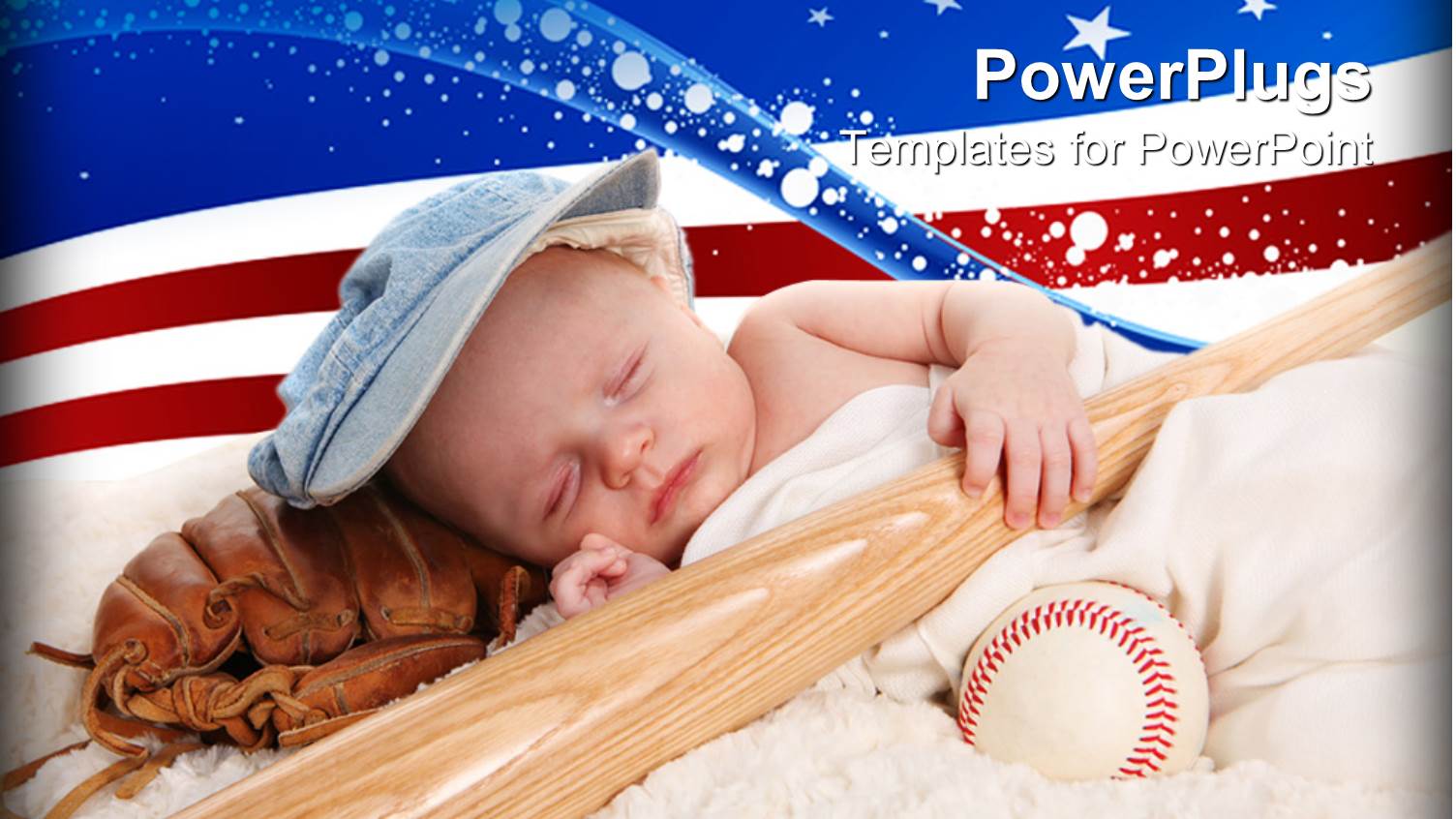 Baby Boy Asleep with Baseball Bat, Catcher's Mitt and Baseball