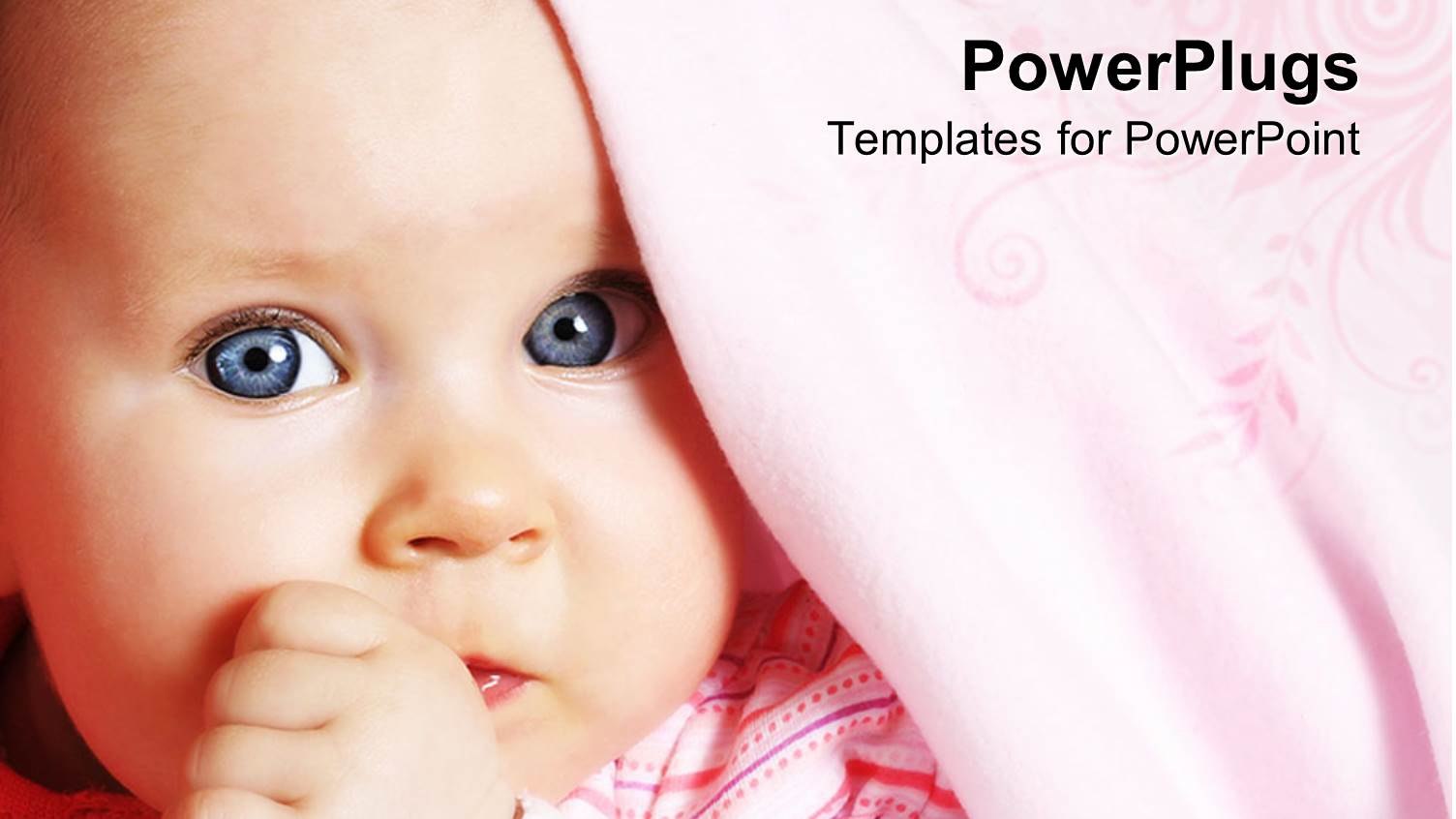 Baby Girl with Bright Blue Eyes and Pink Blanket Sucking her Thumb
