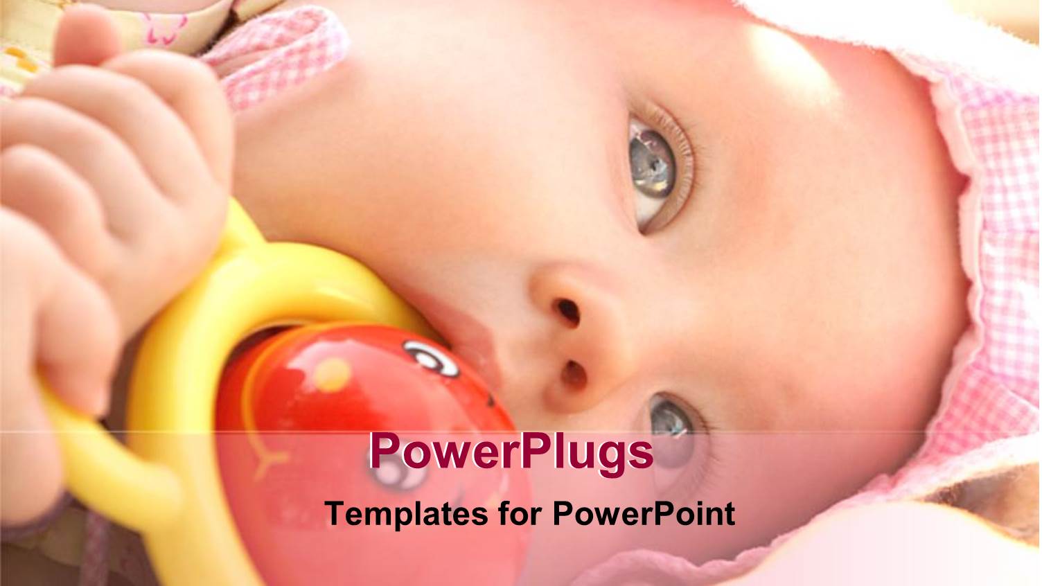 Baby Girl with Pink Bonnet Chewing on Rattle