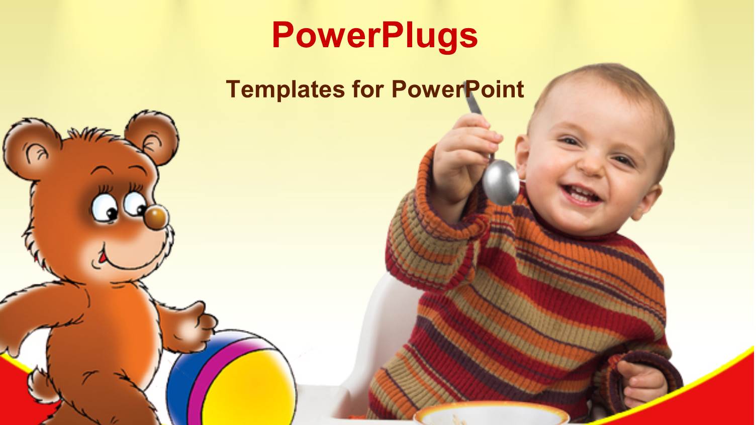 Baby Holding Spoon with Bowl, Teddy Bear with Ball, Nutrition, Kids