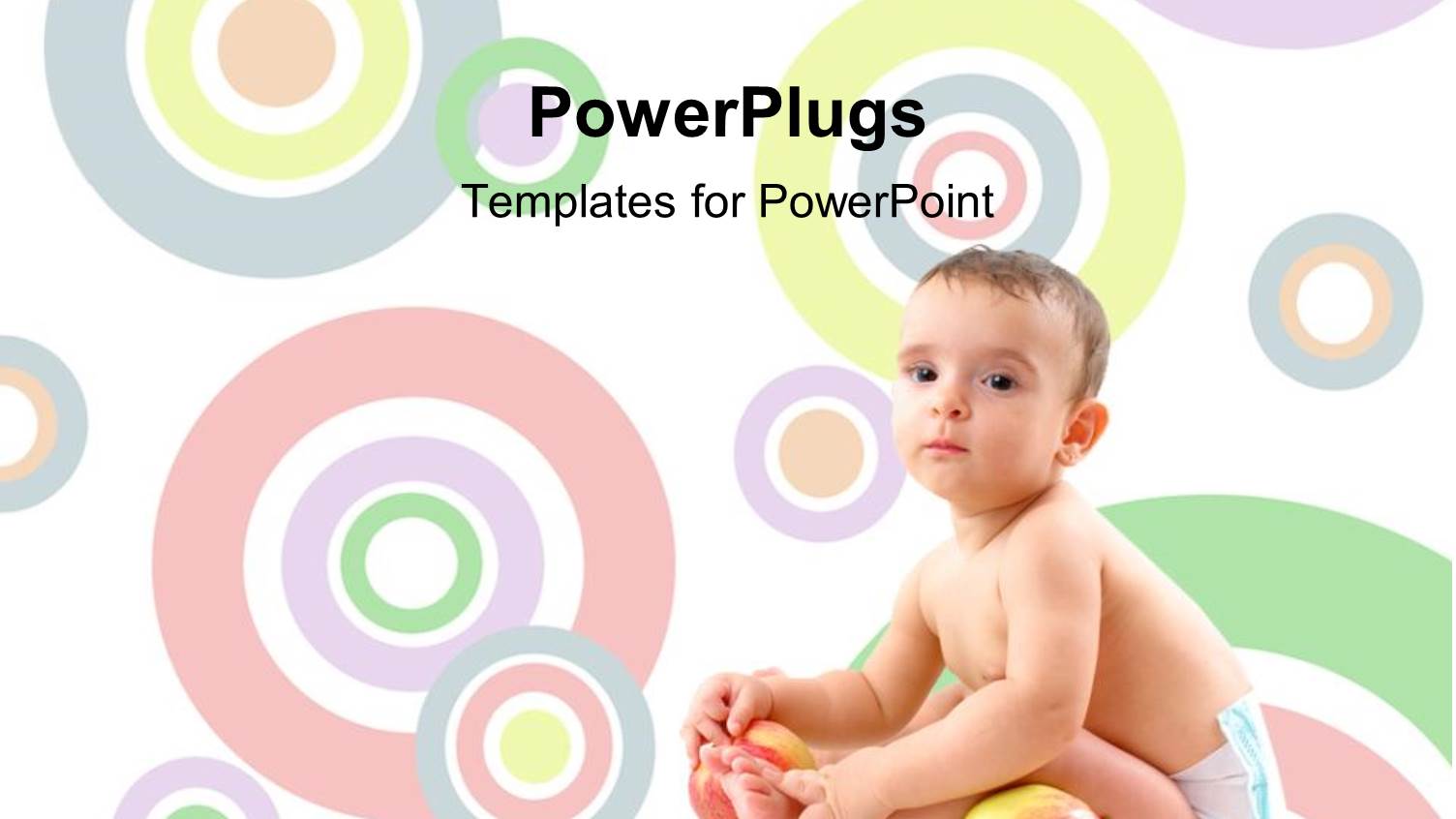 a Baby Sitting with a big Red Apple on a Colorful Background