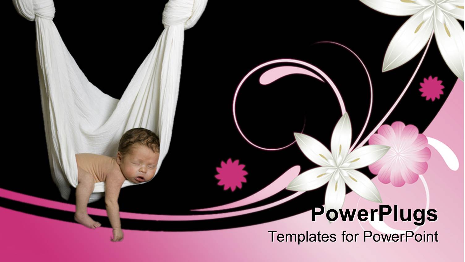 Baby Sleeping in a White Hammock with Pink and White Flowers