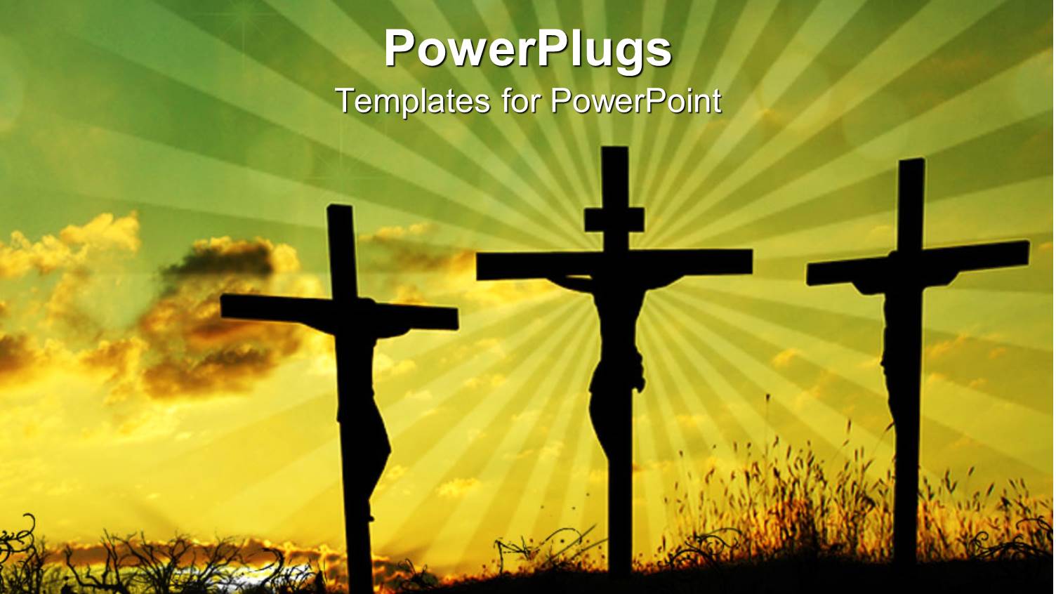 Back Lit Silhouettes of Jesus on the Cross Between Two Thieves