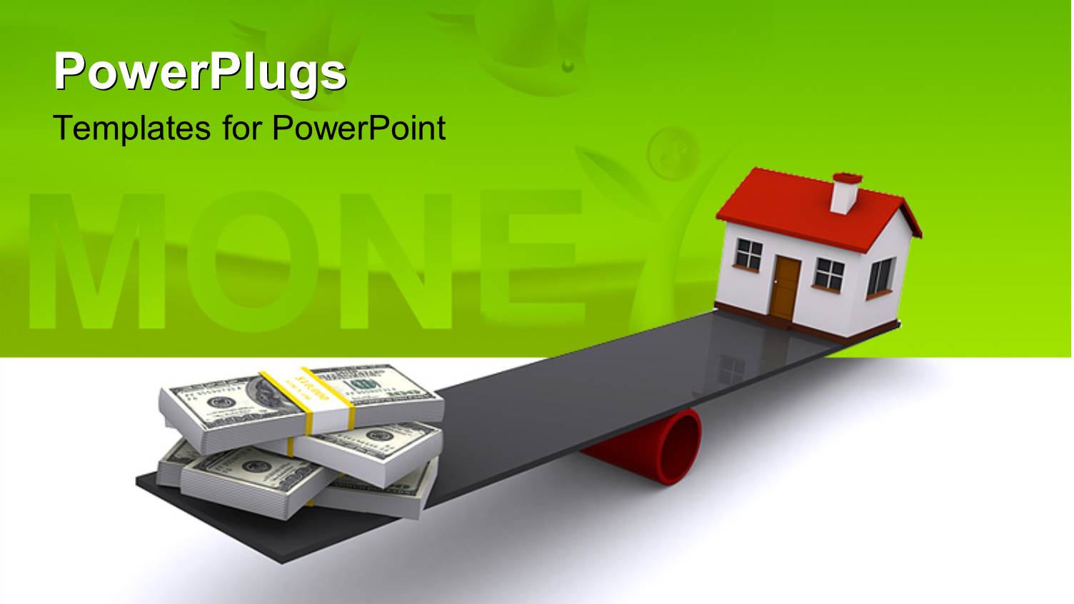 Balance with House Model on One and Pile of Money on the other and Green Color