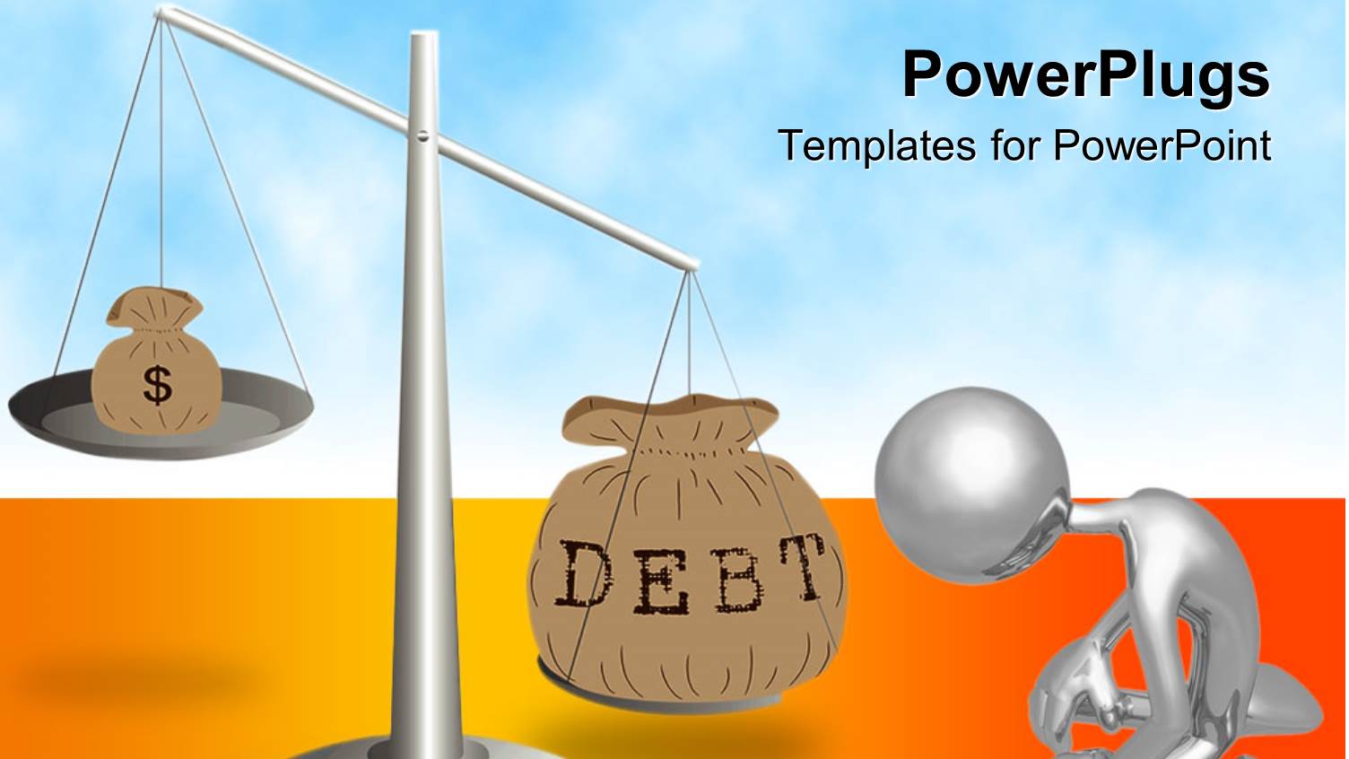 Balance Scale with a Human Figure Kneeling Near it