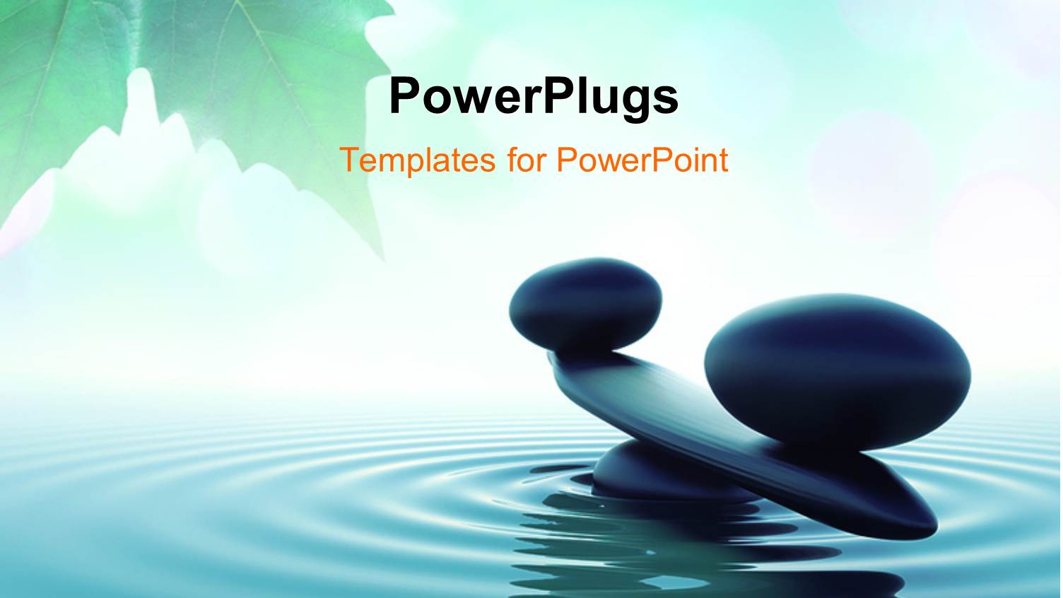 Balance Stone in a Zen Water with Green Leaf in Background