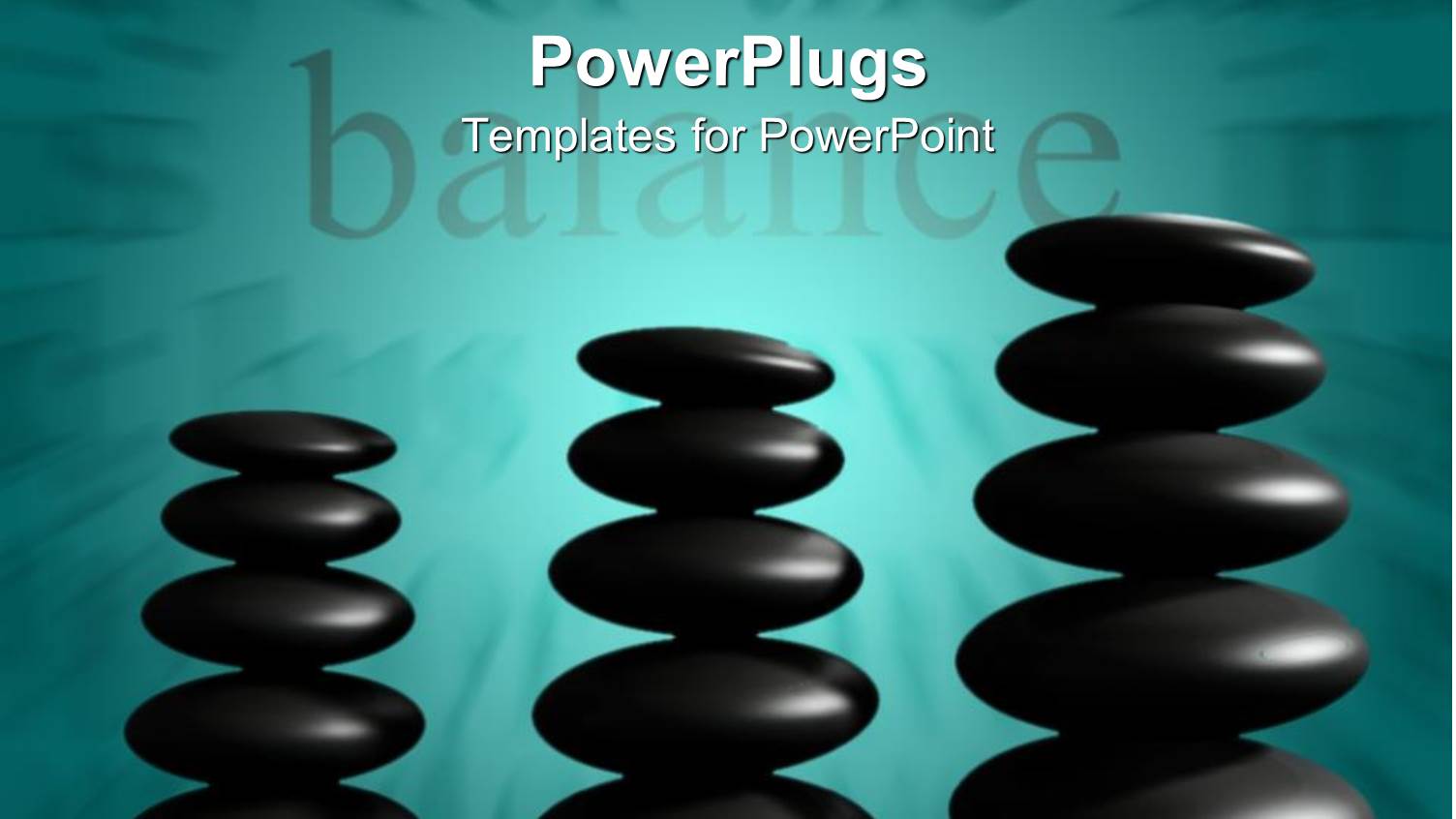 Balance Word with Three Stacks of Black Stones, Cyan Background