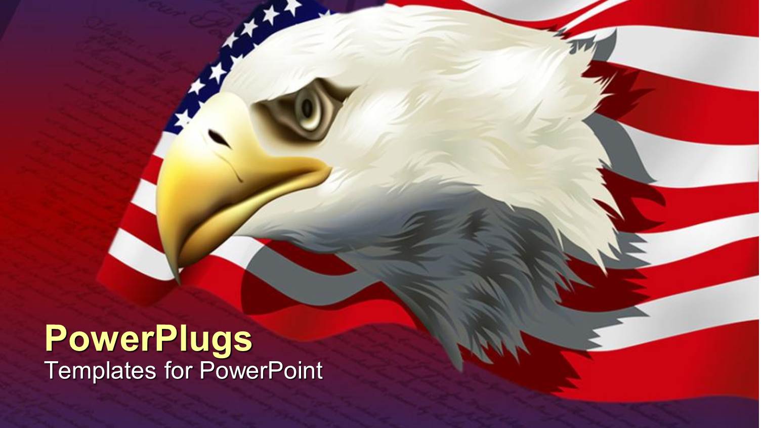 Bald American Eagle with American Flag Over United States Constitution