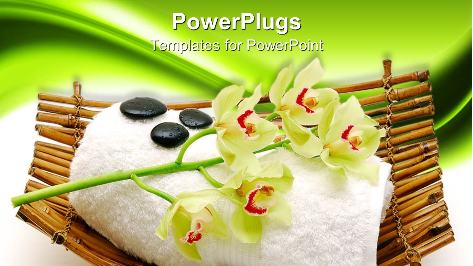 Bamboo Basket with Flowers, Towel, and Pebbles