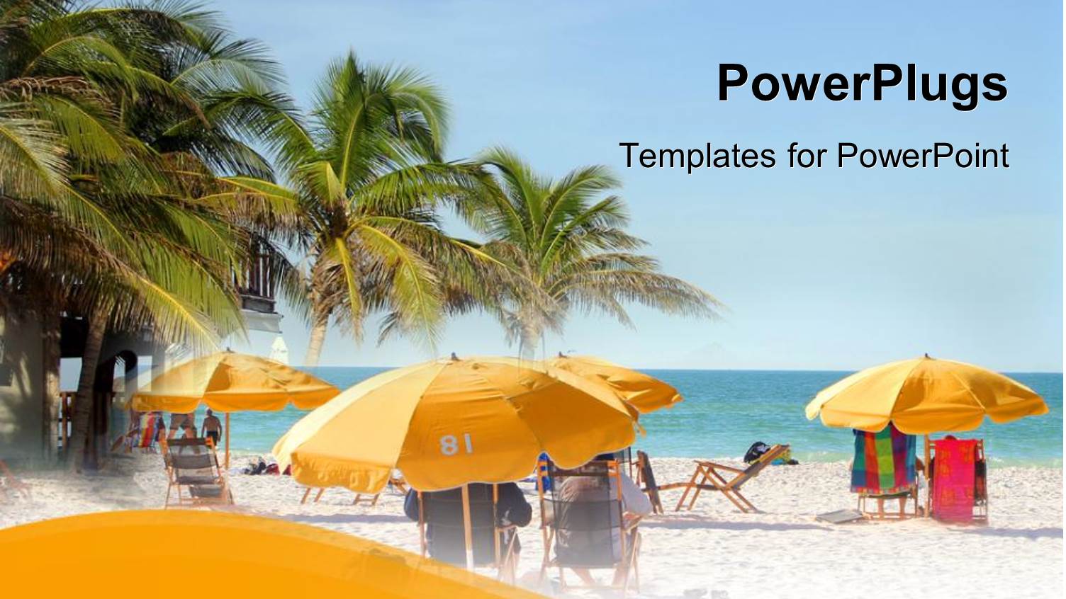 Beach Chairs, Umbrellas, Palm Trees by Ocean