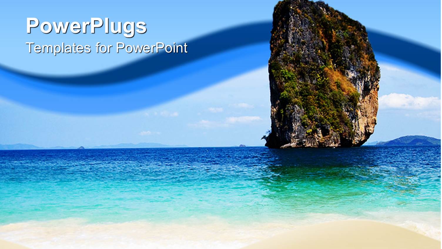 Beach Setting with a Mountain and Blue Sky