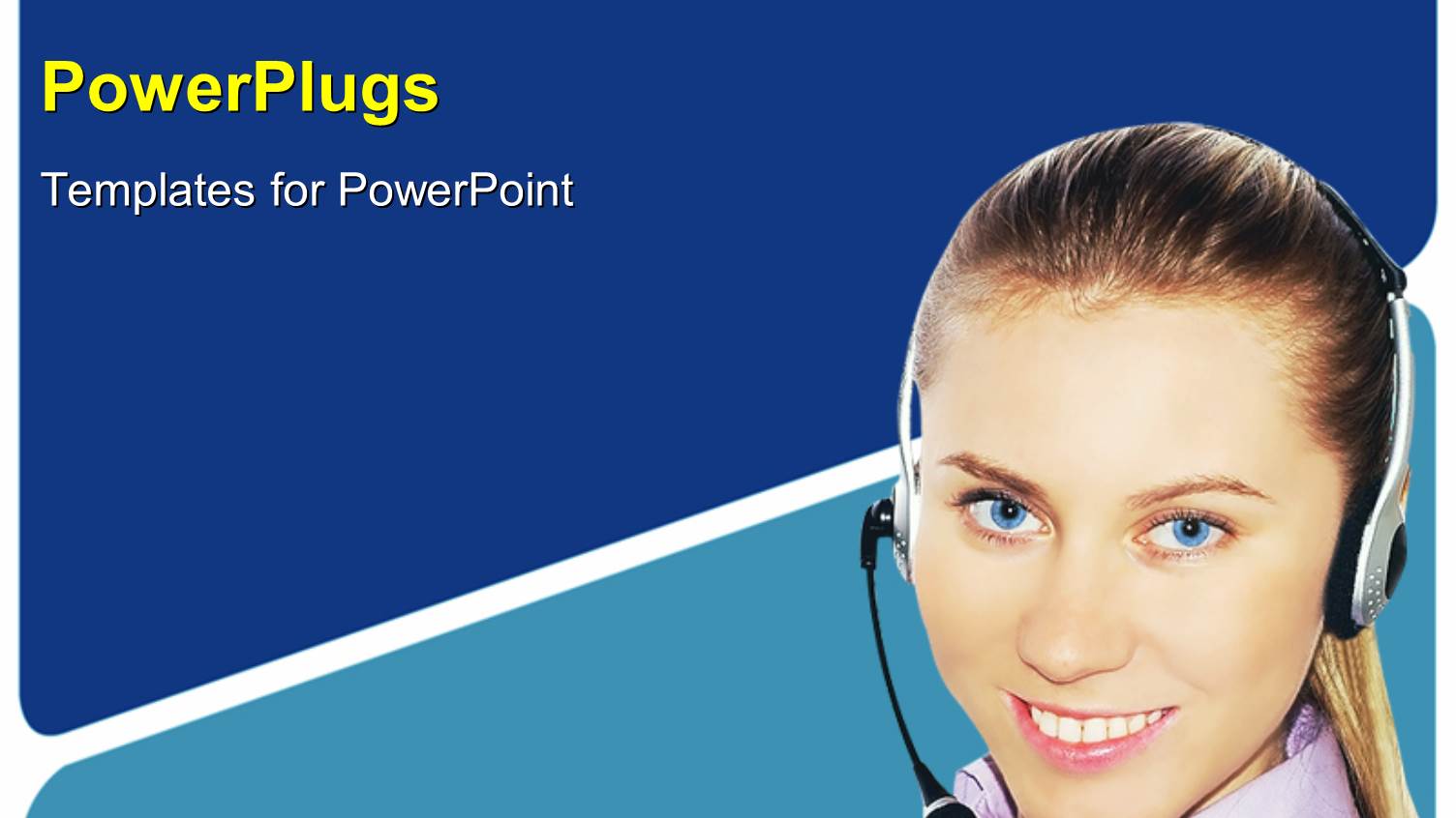 Beautiful Customer Support Agent with Headphone and Microphone Over Blue Background 