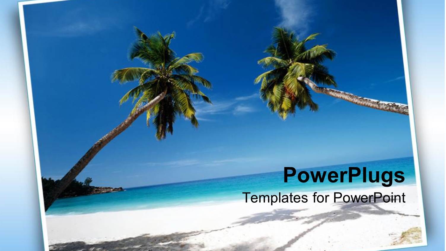 Beautiful Depiction of Beach Scenery with Two Palm Trees Sandy Beach and Ocean Sea