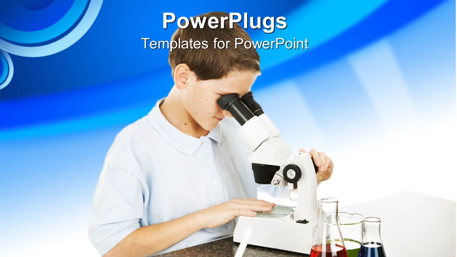 a Beautiful Depiction of Kid Looking Through a Microscope with Blue Background