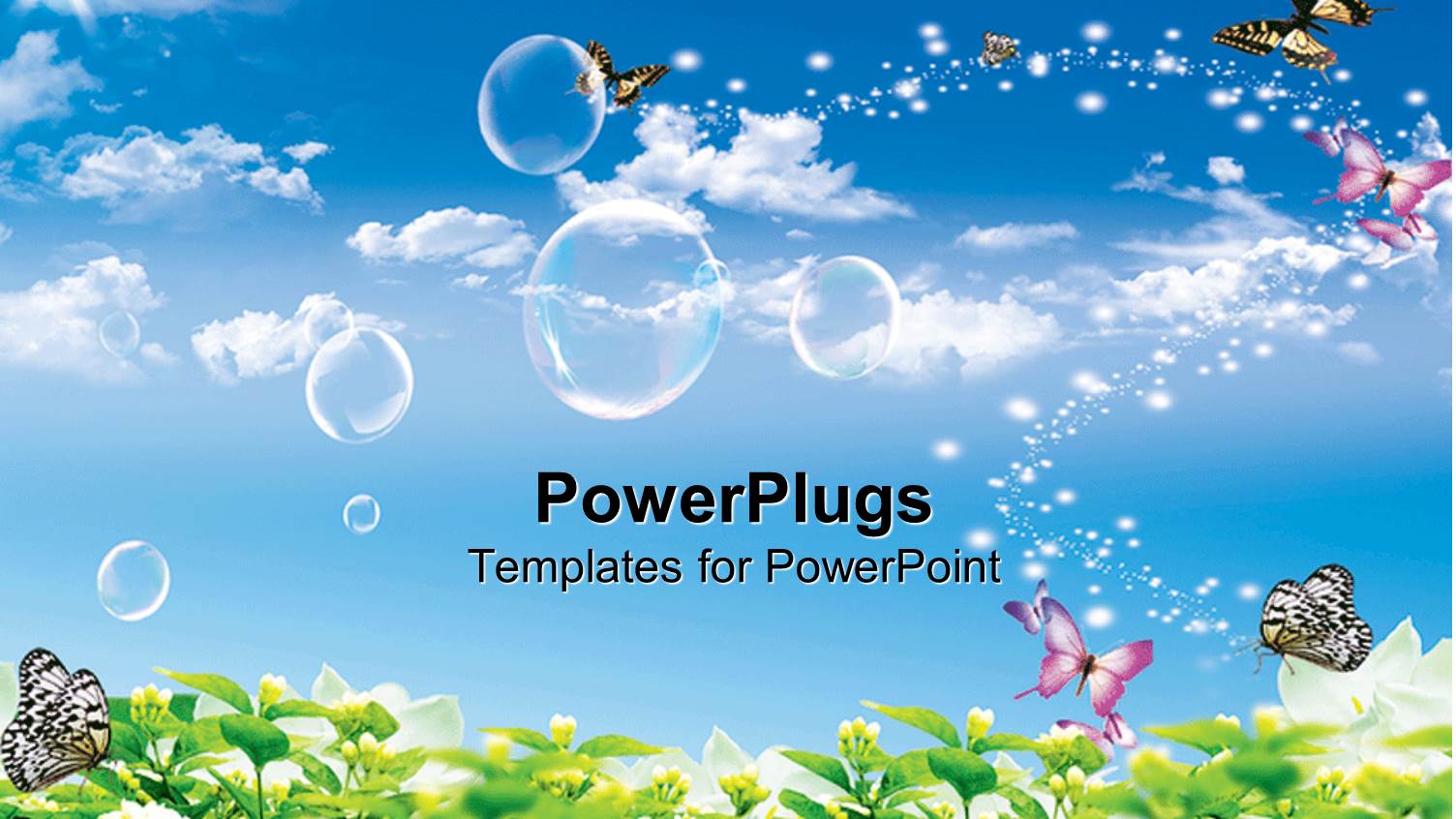 the Beautiful Depiction the Nature with Plants, Butterflies and Clouds