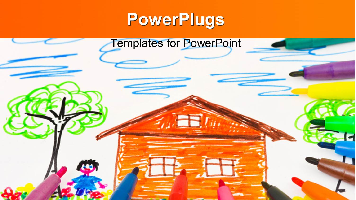 Beautiful Drawing by Kid of Orange House and Pencils