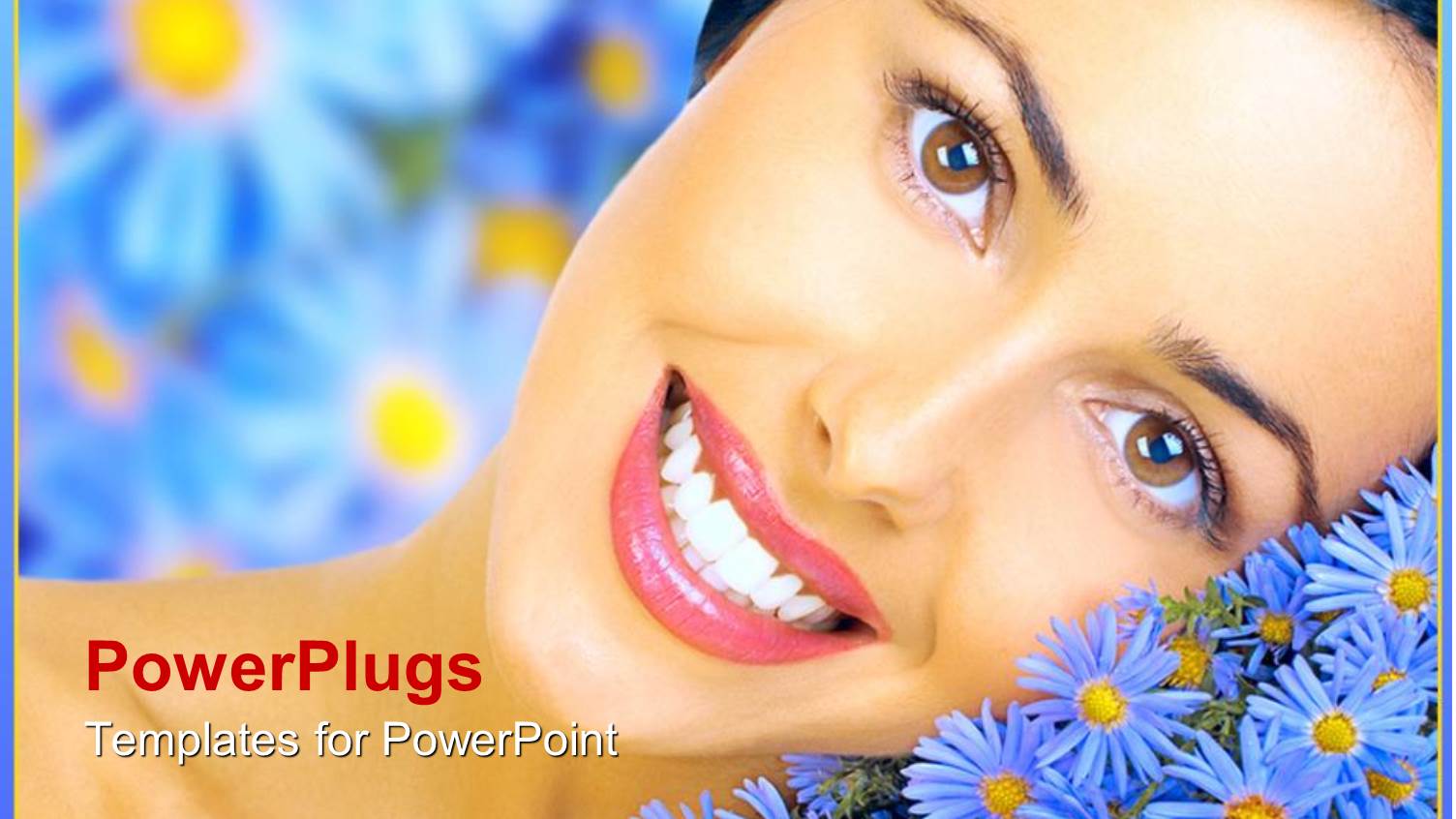 a Beautiful Girl with Bluish Flowers