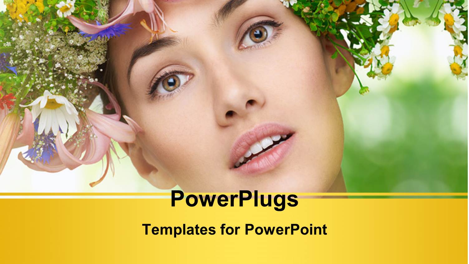 Beautiful Girl with Bunch of Multicolor Flowers and Nature