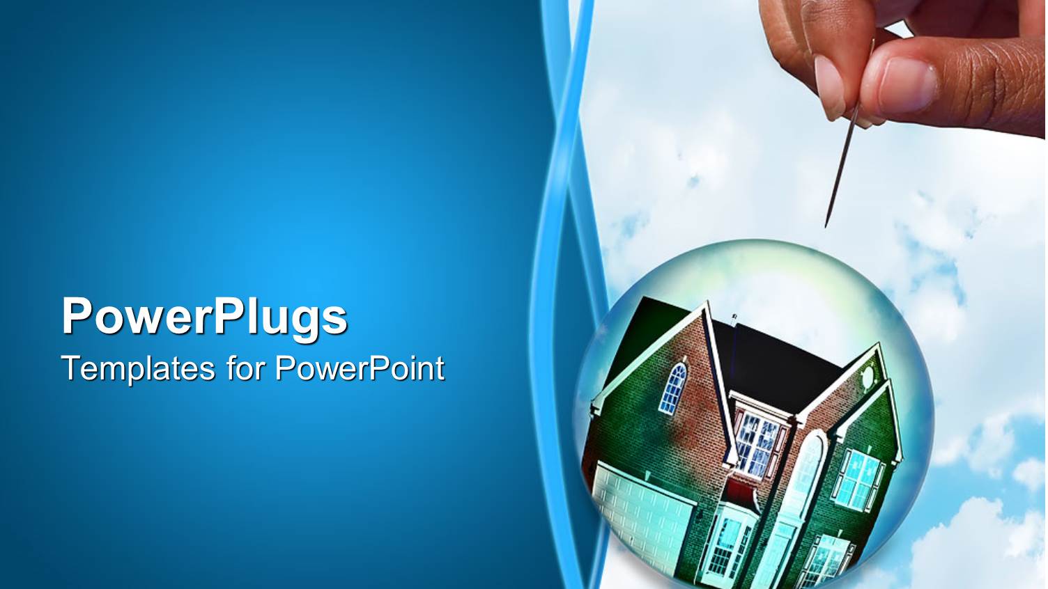 Beautiful Home Floating in a Bubble on Blue Background