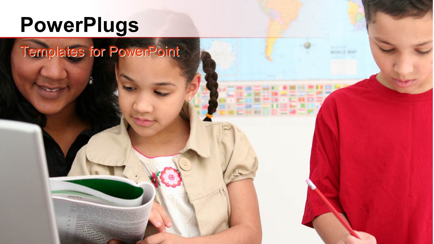 Beautiful Kids Learning on Red and White Background 