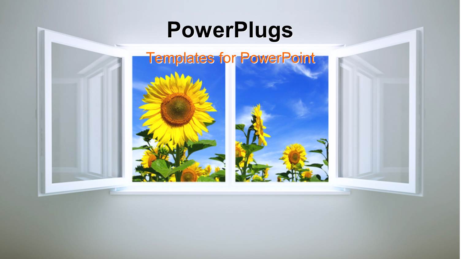 Beautiful Room with Open Window Leading to Sunflower Field and Cloudy sky 