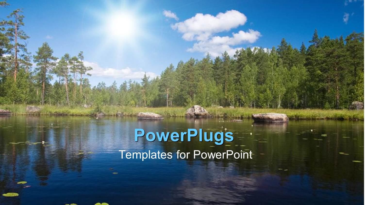 a Beautiful Scenery with Lake, Trees and Sunshine in the Background