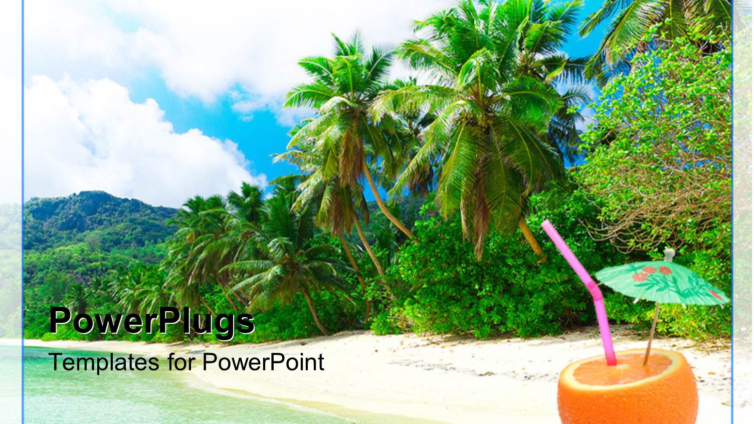 Beautiful View of Tropical Beach with Palms and Parasol in Orange
