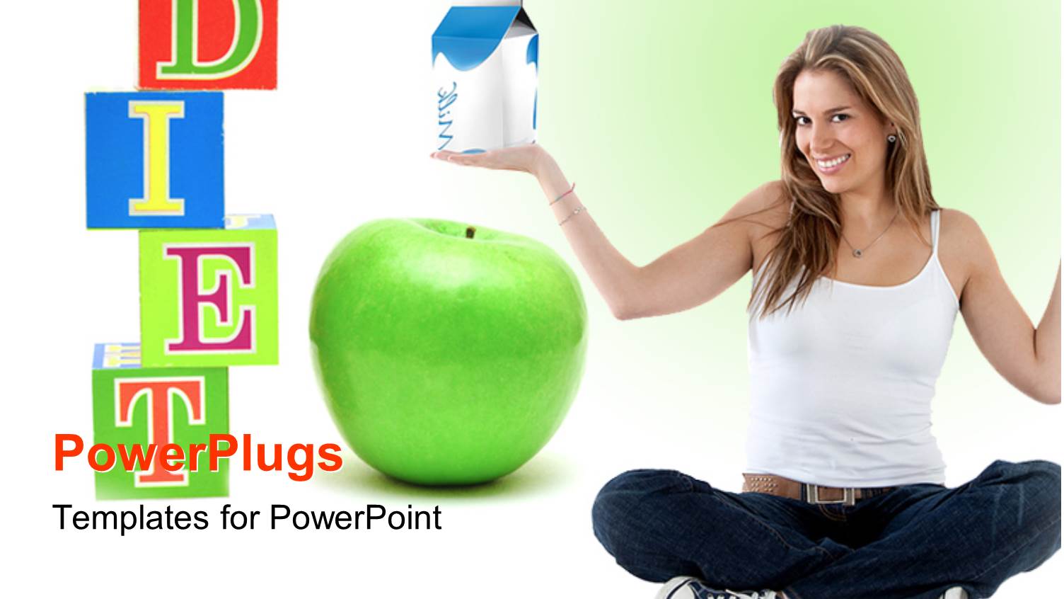 Beautiful Woman Smiling with Green Apple and Healthy Diet