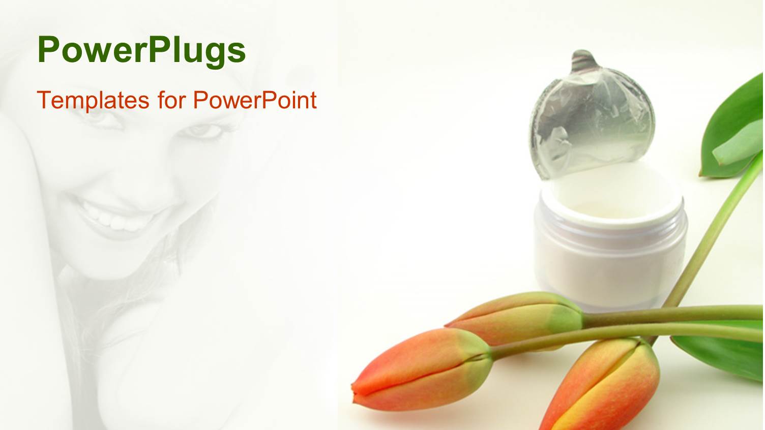 Beautiful Young Lady in Background with Tulips and Cream in Bottle