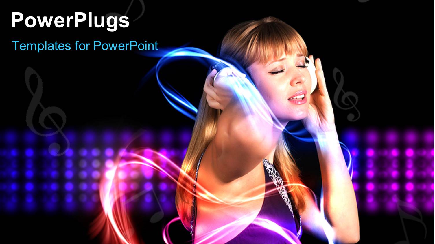 Beautiful Young Lady Listening to Music with Headphones on 