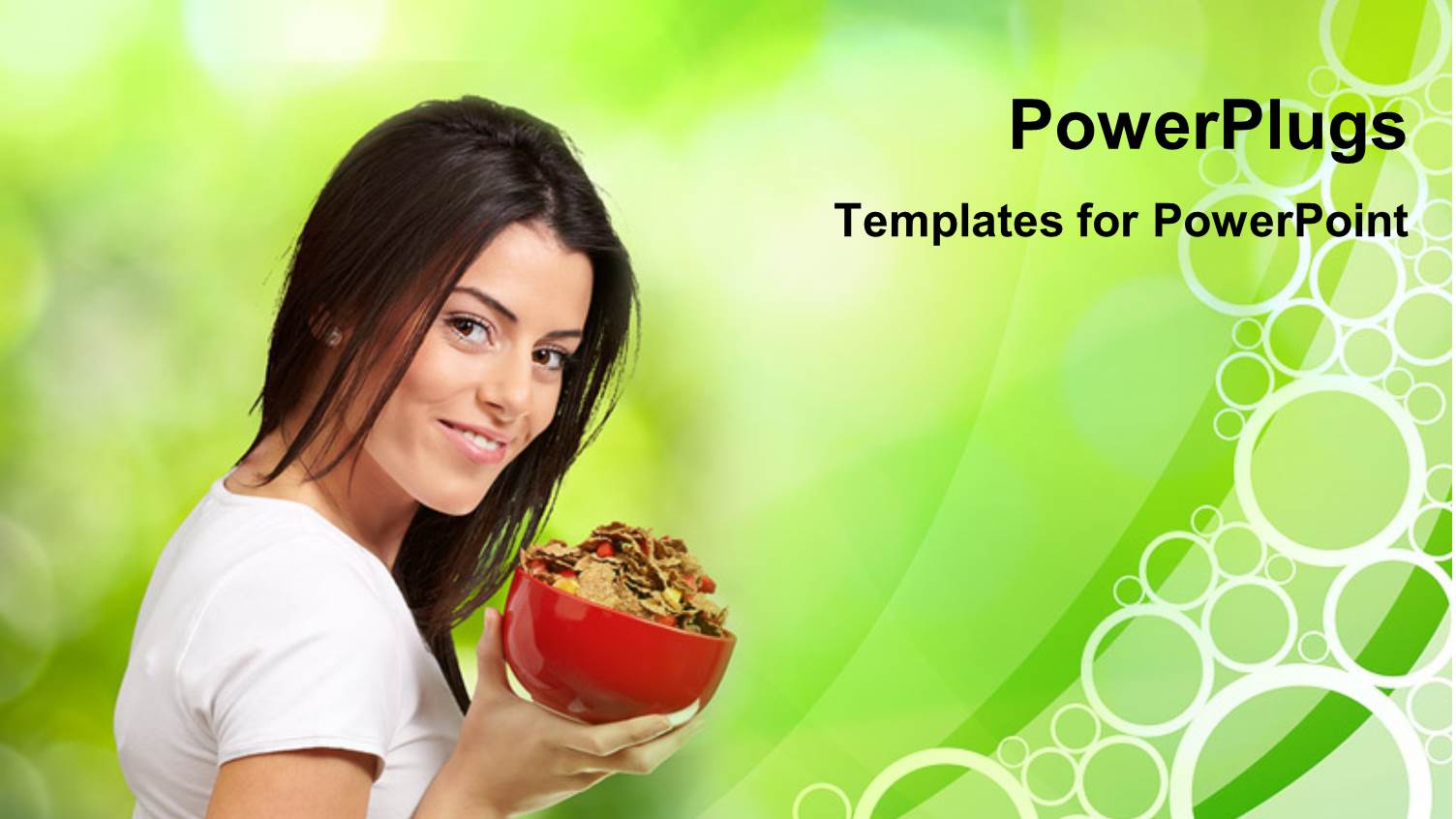 Beautiful Young Woman Over Abstract Green Blurred Background