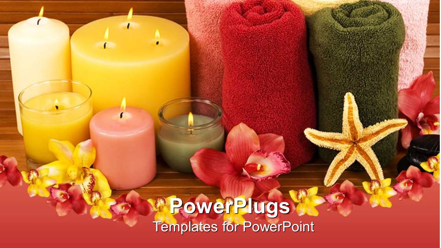 Beautifully Arranged Spa Essentials of Towels, Scented Candles and Flowers