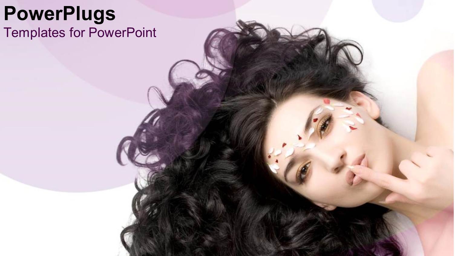 Beauty Queen with Amazing Curly Hair on Purple Background