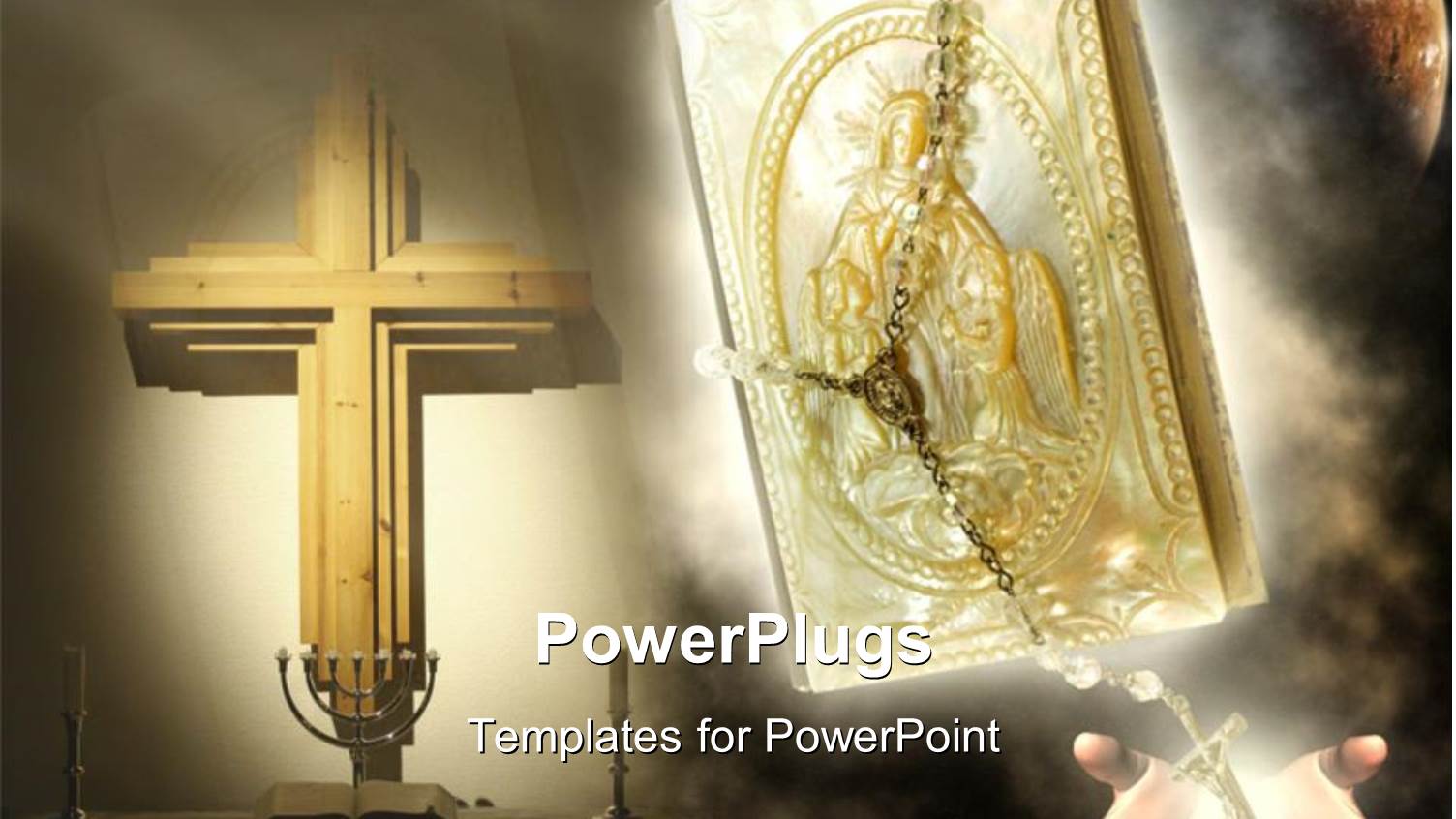 a Bible with a Cross in the Background