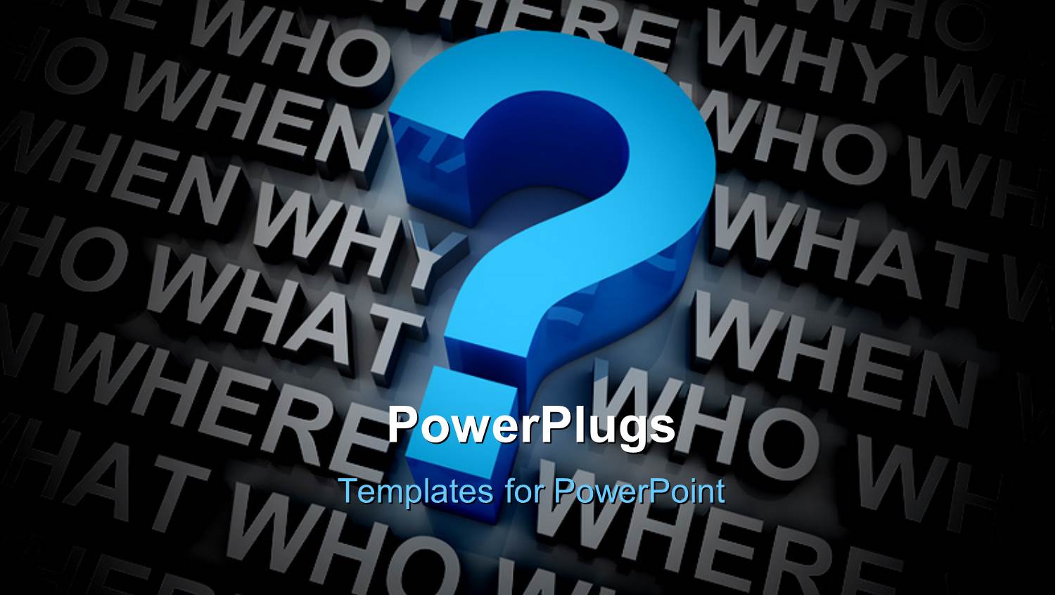 big 3D Question Mark in Blue among Various Questions like who what where Against Black Color