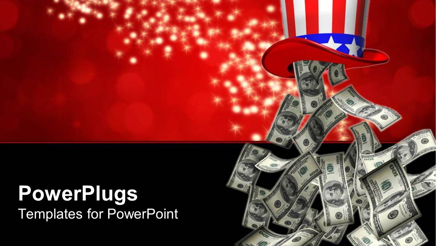 a big American Colored Hat Pouring Out Dollar Bills