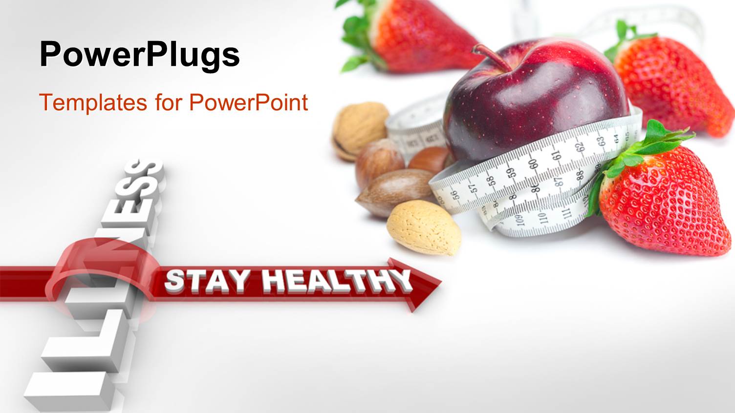 a big Apple, Strawberries and Nuts with a Measuring Tape