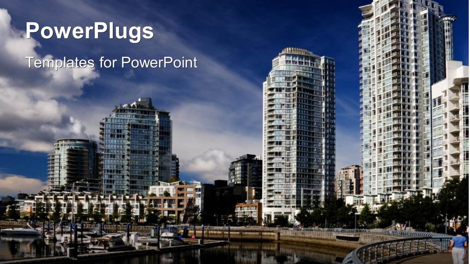 big Buildings in City, Urban Living, City Lifestyle with River Depiction and Apartment Buildings in the Background